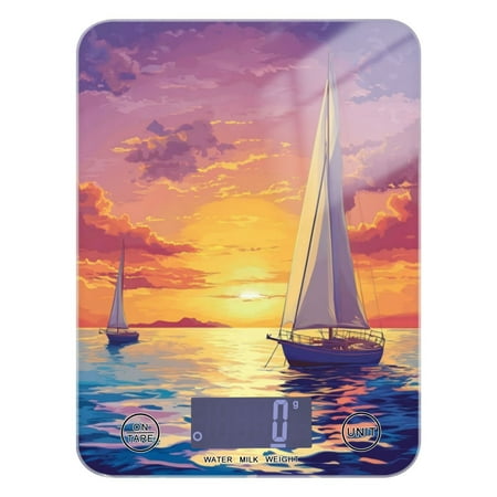 

Kitchen Electronic Scale Food Scale 7.68x5.71 inch Multifunctional Digital Kitchen Scale Tempered Glass Decorative Baking Cooking Meal Preparation A Boat in The Sunset