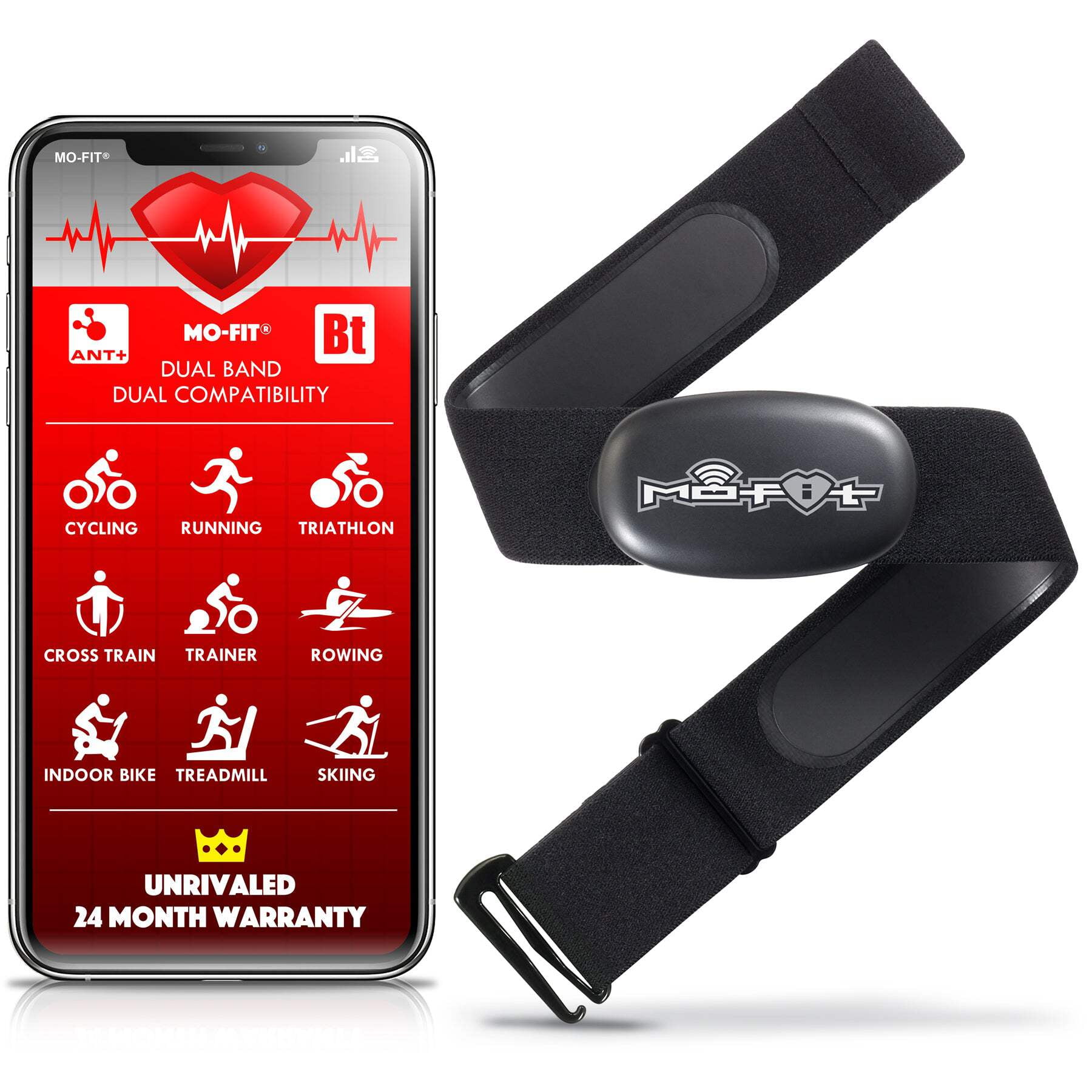 Mo-Fit Heart Rate Monitor Chest Strap for Garmin, Apple, Android, ANT+ most Bluetooth 4.0 Devices