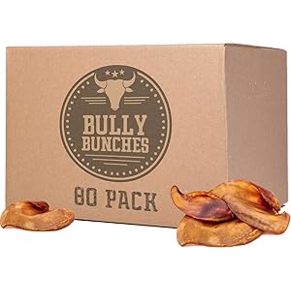 Bully Bunches Whole Pig Ears All Natural Oven Baked Dog Chews 80 Pack
