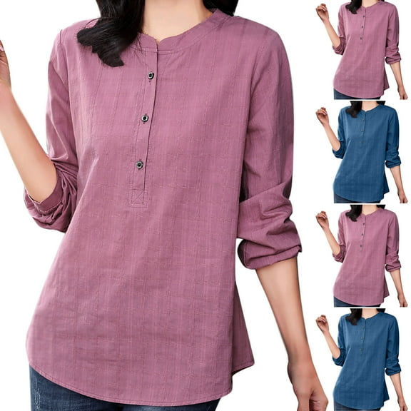 Zpanxa Women's Linen Blend Long Sleeve Shirt Loose Fit Casual Boho Chic Breathable Office Wear Blouse