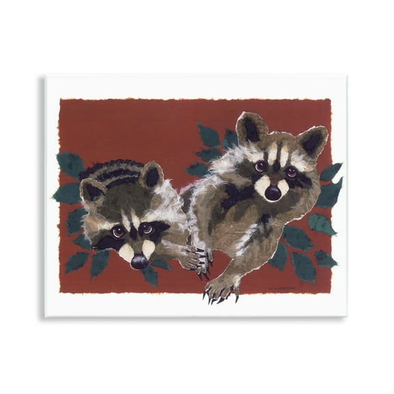 Stupell Industries Two Raccoons & Leaves Animals & Insects Painting Unframed Art Print Wall Art, 14 x 11