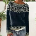 thumbnail image 3 of Iyufng Sweaters for Women Plus Size Long Sleeve Raglan Crew Neck Casual Vintage Print Knitted Pullover Jumper Tops Navy,L, 3 of 4