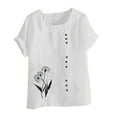 thumbnail image 4 of JSheng Womens Casual Linen Tops Summer Classic Print V-Neck Button Down T-Shirts Loose Short Sleeve Blouses White XXXL, 4 of 5