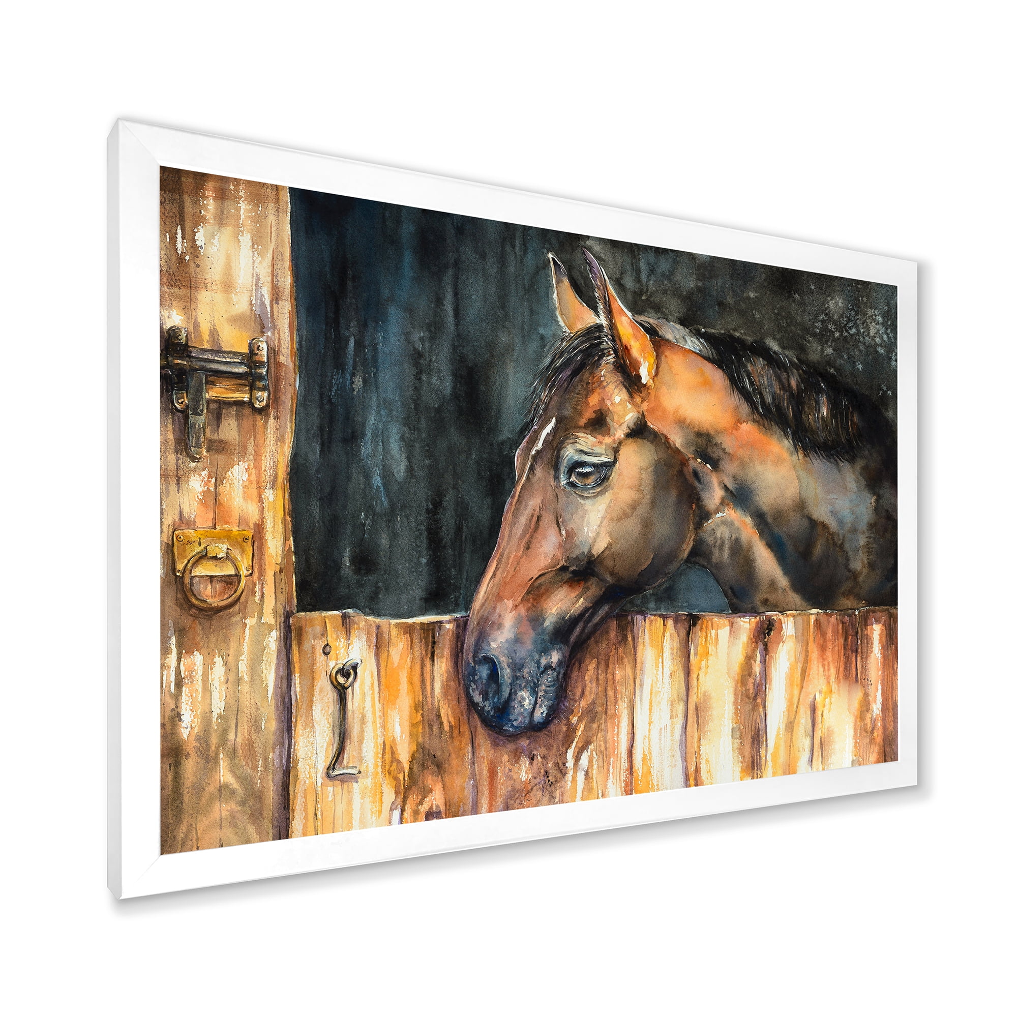 Designart 'Close Up Of The Head of A Horse In Stable' Farmhouse Framed Art Print