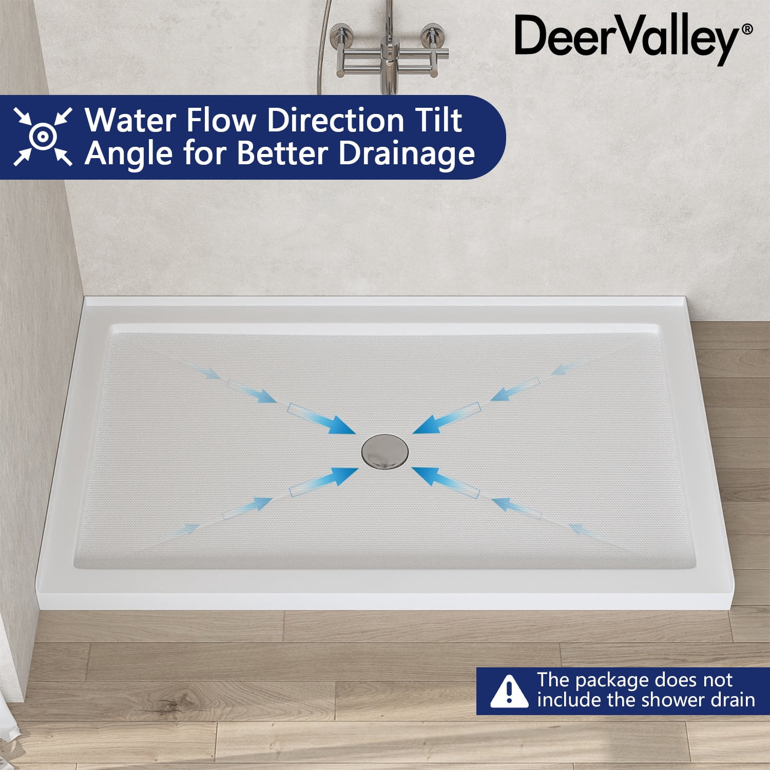 DV-1SB0106 60''W Shower Base in White with Single Threshold Shower Pan, Non-slip Design