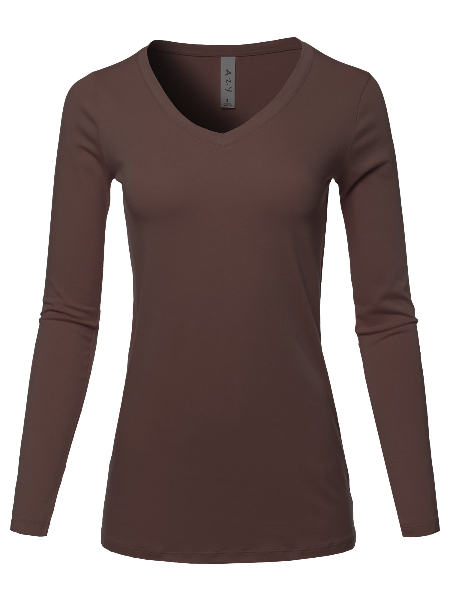 Long Sleeve V-neck Top T-shirt Brown XL 