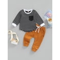 thumbnail image 2 of Bagilaanoe 2Pcs Toddler Baby Girl Boy Long Pants Set Stripe Print Long Sleeve T Shirts Tops + Drawstring Trousers 6M 12M 18M 24M 3T Fall Casual Outfits, 2 of 9