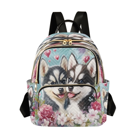 Casual Two Puppies with Hearts Backpack for School,College and Travel, Water Resistant Bookbag,