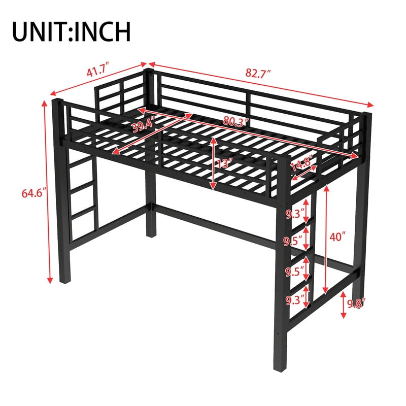 Bellemave Metal Twin XL Loft Bed, Heavy Duty Loft Bed Frame with 2 Build in Ladder and Full Length Guardrail, Loft Beds Twin XL with Large Under-Bed Space, Easy to Assemble-Black