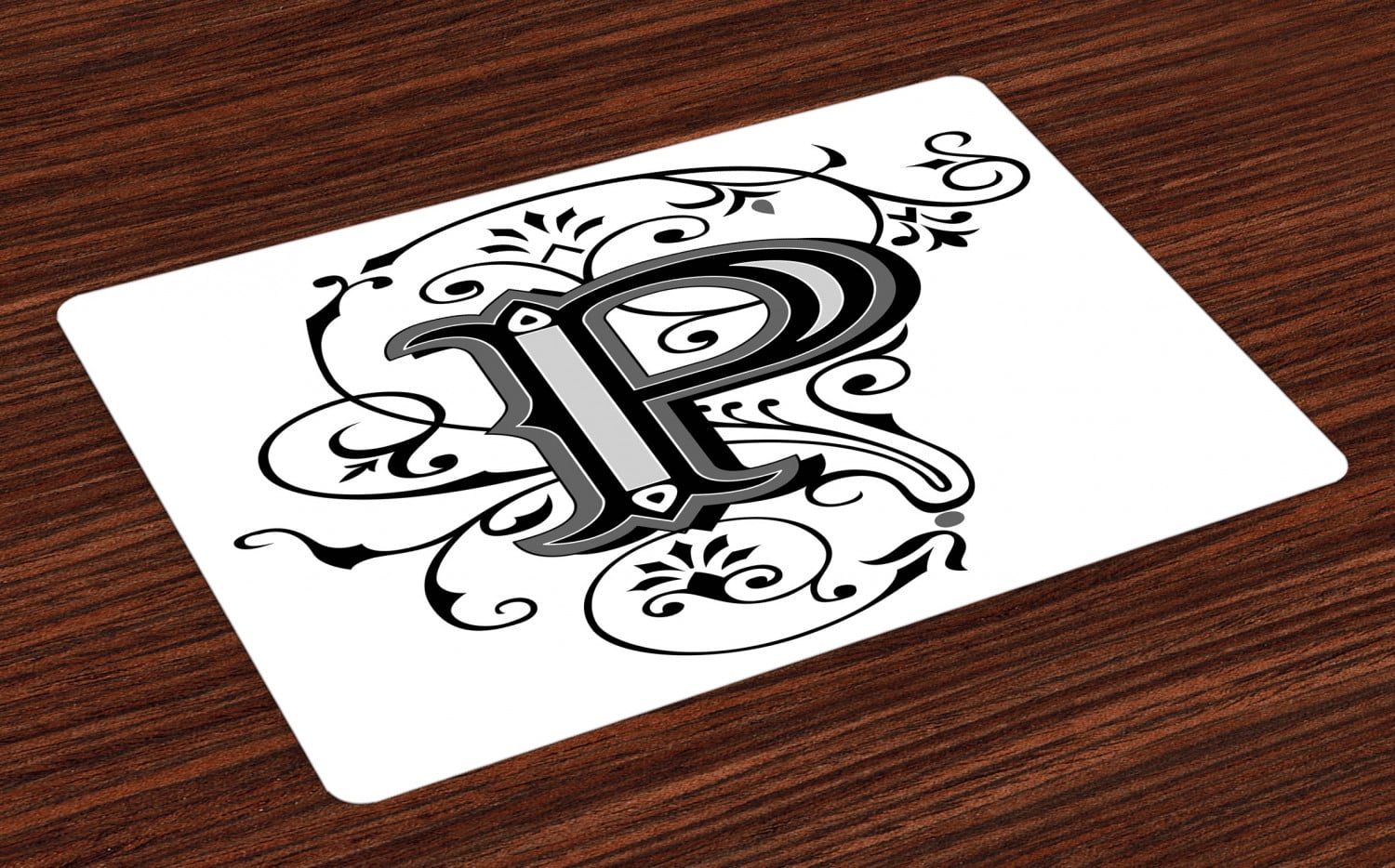 Letter P Placemats Set of 4 Floral Swirls Essence Blooms Letters