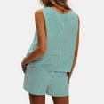 thumbnail image 4 of Green Young Adult Tops Women's Summer 2 Piece Outfits Sleeveless Tank Top Matching Shorts Sets Cotton Striped Sweatsuits Vacation Beach 2025 Going Out Tops for Women, 4 of 6