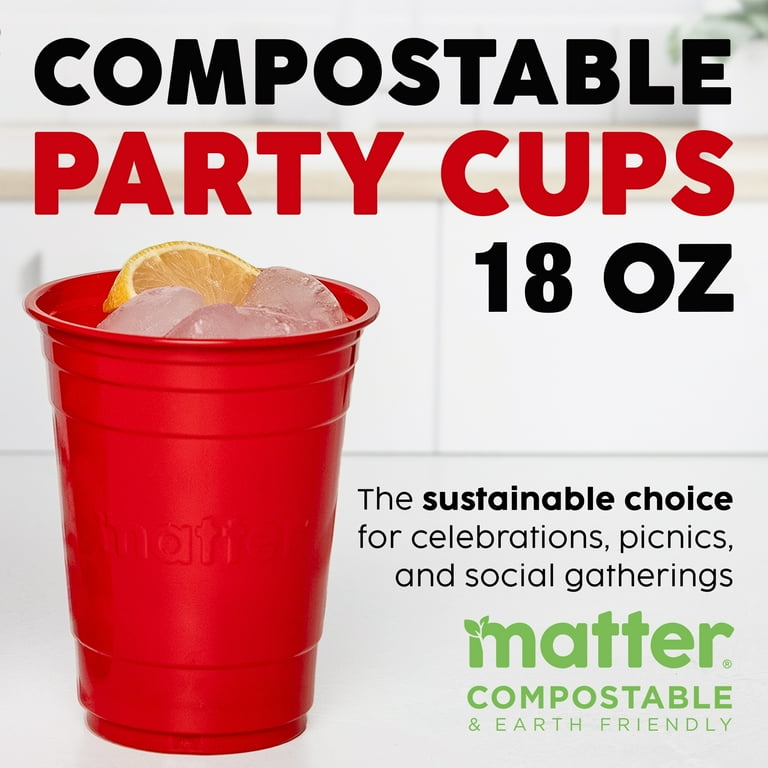 Matter Disposable Compostable Cups, 18 oz., Red, 50 Count