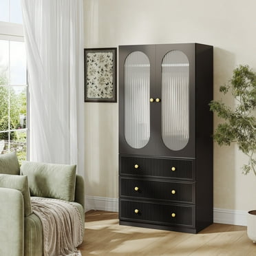 VoirStar Armoire with 3 Drawers Black Freestanding Closet Wardrobe