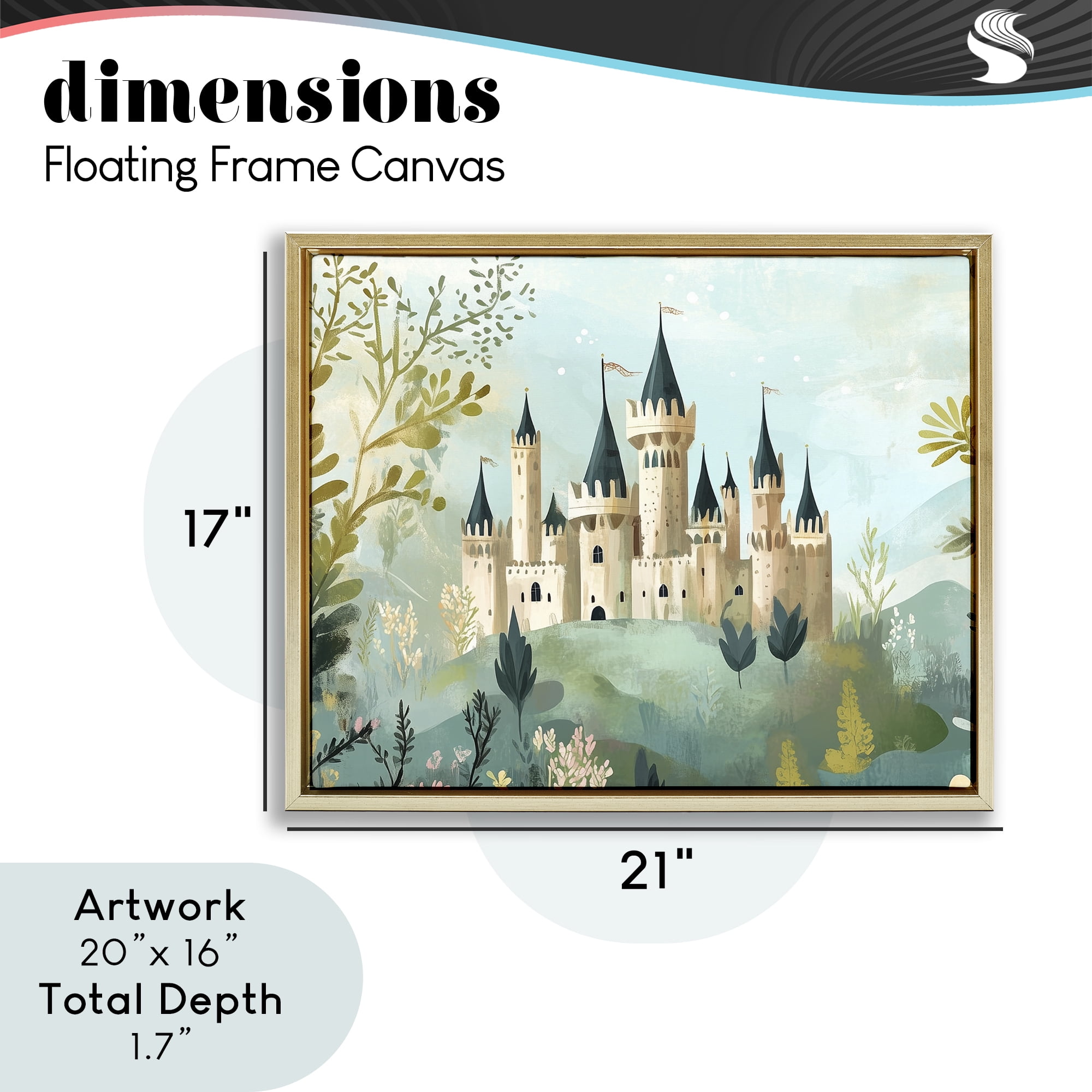 Stupell Industries Princess' Castle View Gold Framed Floater Canvas Wall Art, design by Christine Simpson Art