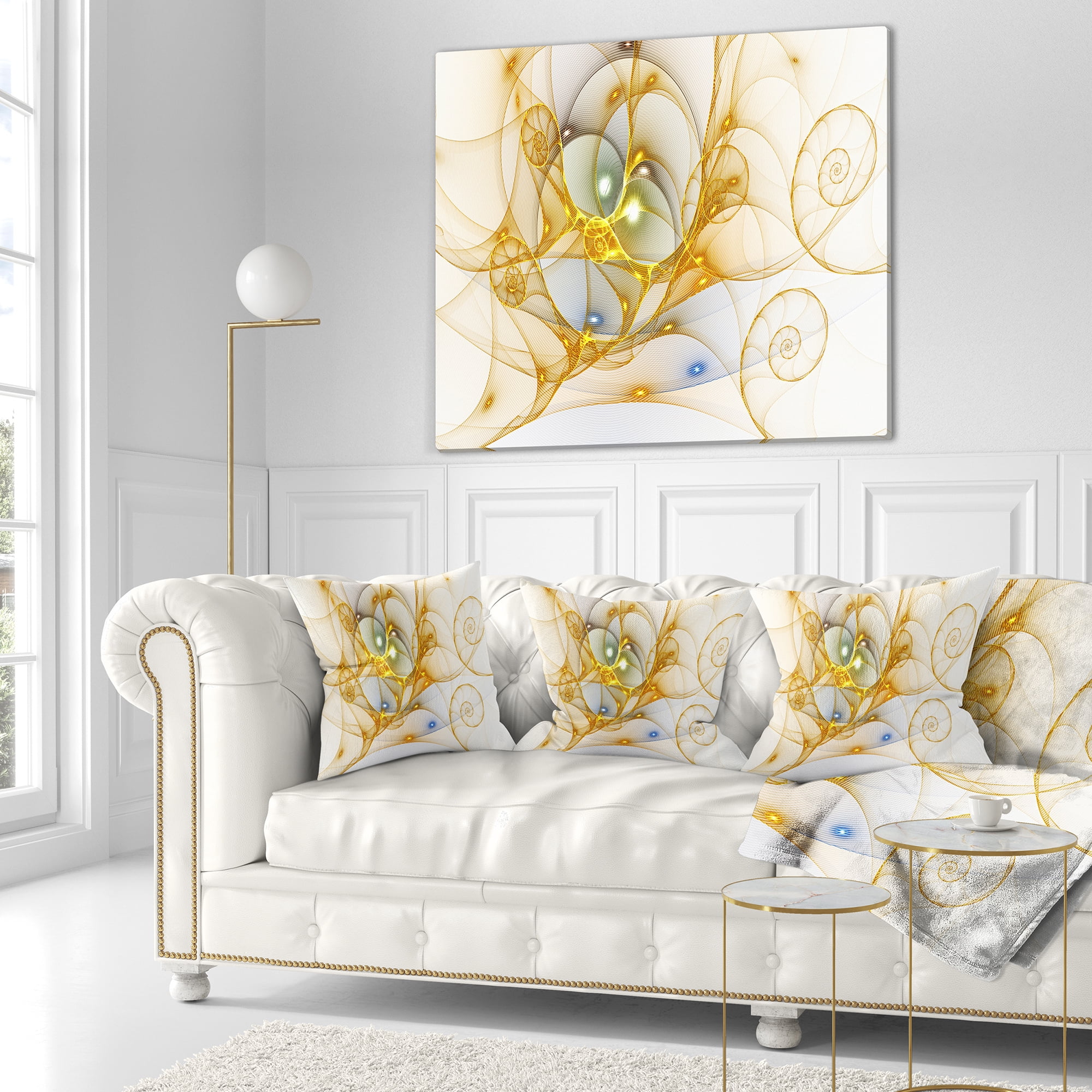 Designart Golden Colored Curly Spiral - Abstract Throw Pillow - 16x16