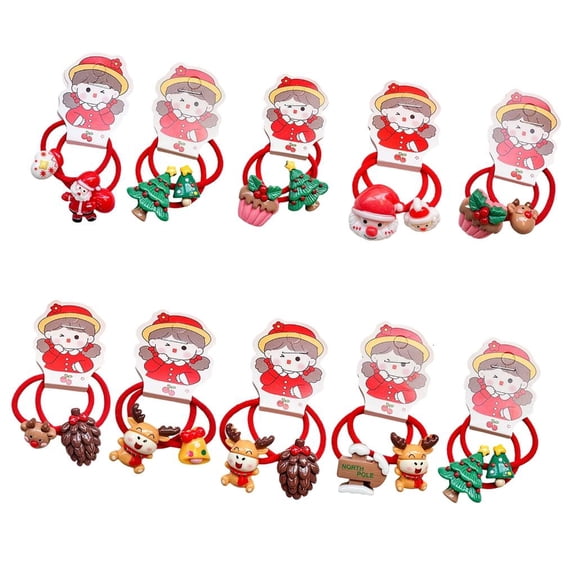 Weflink Christmas Hair Ties For Kids 5/10Pairs Assorted Holiday Designs Soft Plastic Hair Accessories For Girls Boys