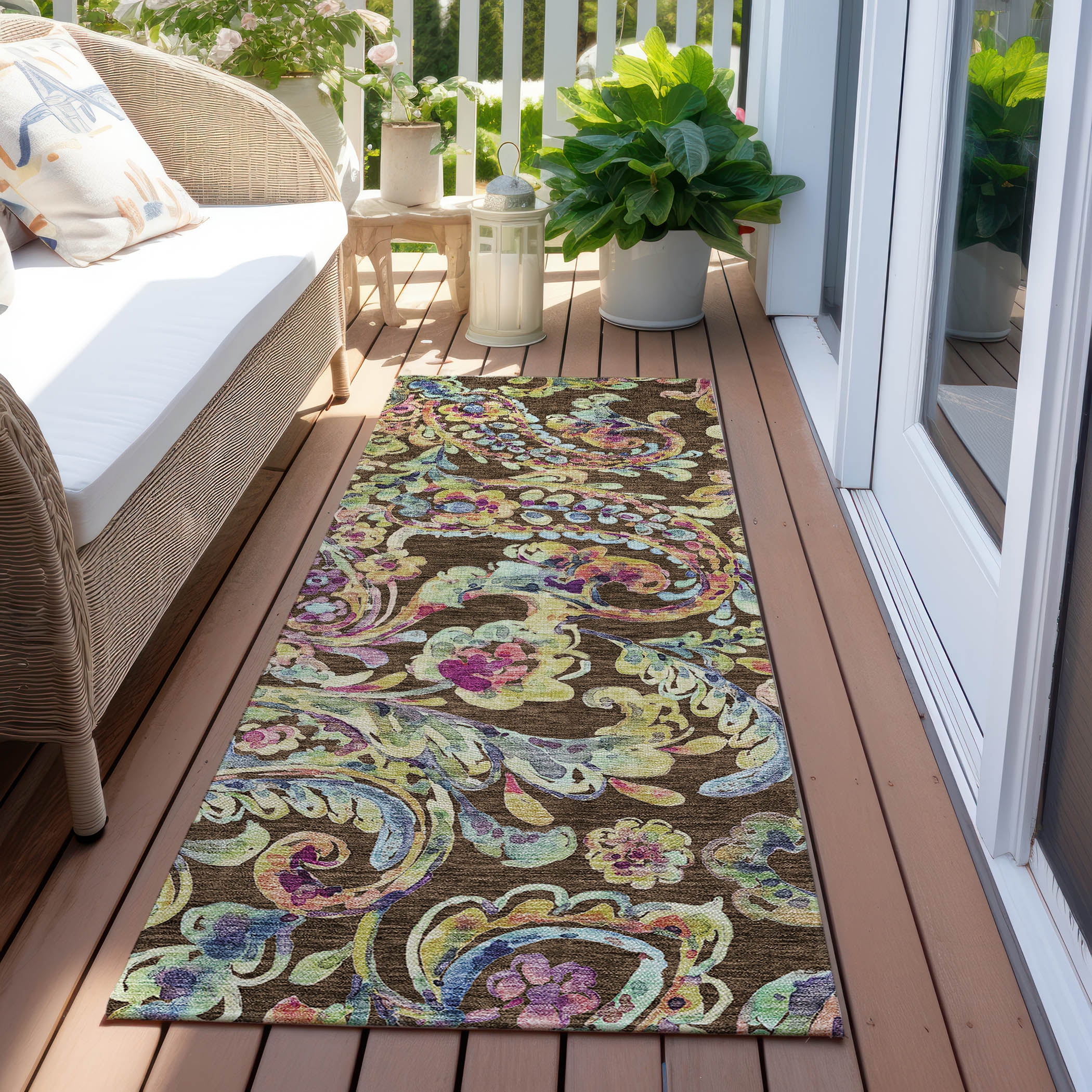 Addison Rugs Chantille Indoor/Outdoor Transitional Paisley Chocolate Washable Runner Rug, 2'3" x 7'6"
