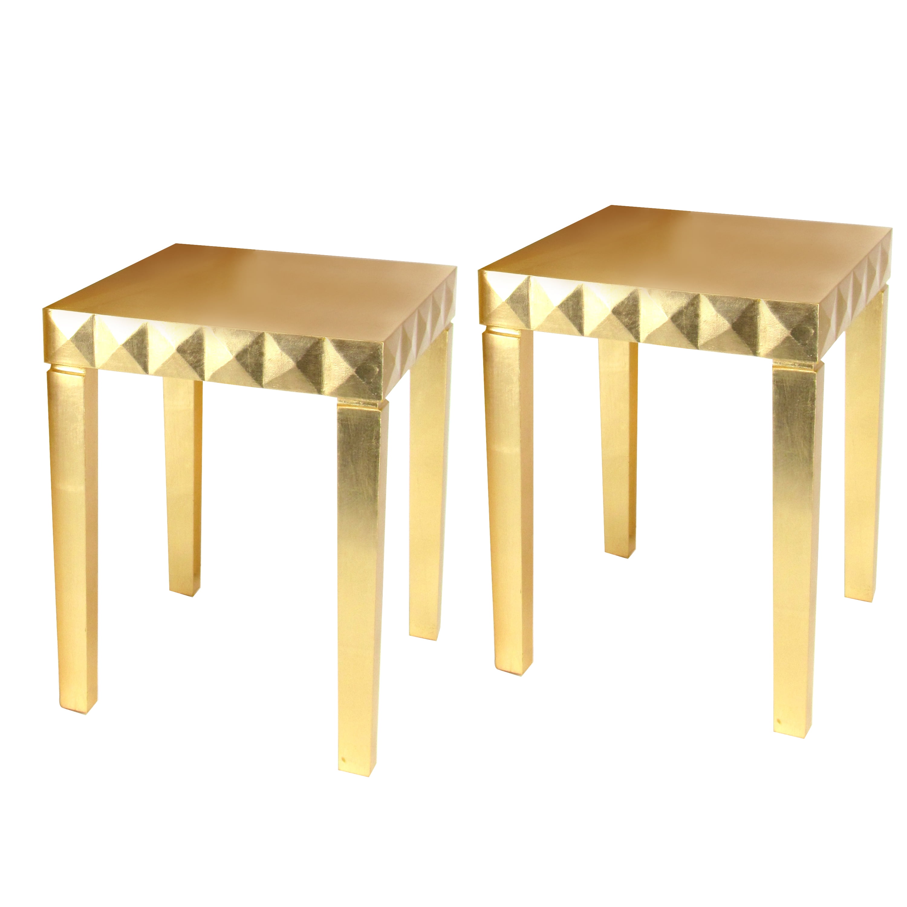 Rectangular Wooden Nesting Table with Geometric Edges, Set of 2, Gold