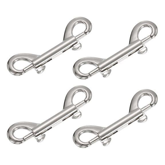 4 Pack Double Ended Bolt Snaps, 2.56 Inch Zinc Alloy Double Ended Trigger Snap, Metal Clip Buckles Hook for Water Bucket, Horse Feed, Hammocks, Key Chain, Indoor & Outdoor, Silver