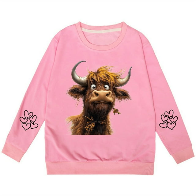 Wdgfv Chandails pour Filles à Manches Longues, Col Ras du Cou, Chandail à Capuchon Doux et Décontracté, Chandail pour Enfants et Jeunes, Rose, 5-6 Ans