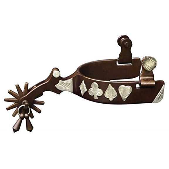 Showman Brown Steel Jingle Bob Spurs w/ Engraved Silver "Poker Hand" Design