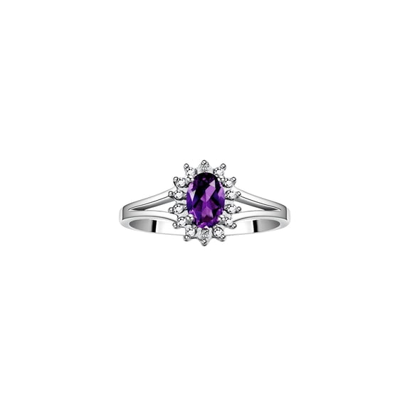 RYLOS Rings for Women Sterling Silver Halo of Diamond Birthstone Ring 6X4MM Gemstone Amethyst Jewelry for Women Size 5
