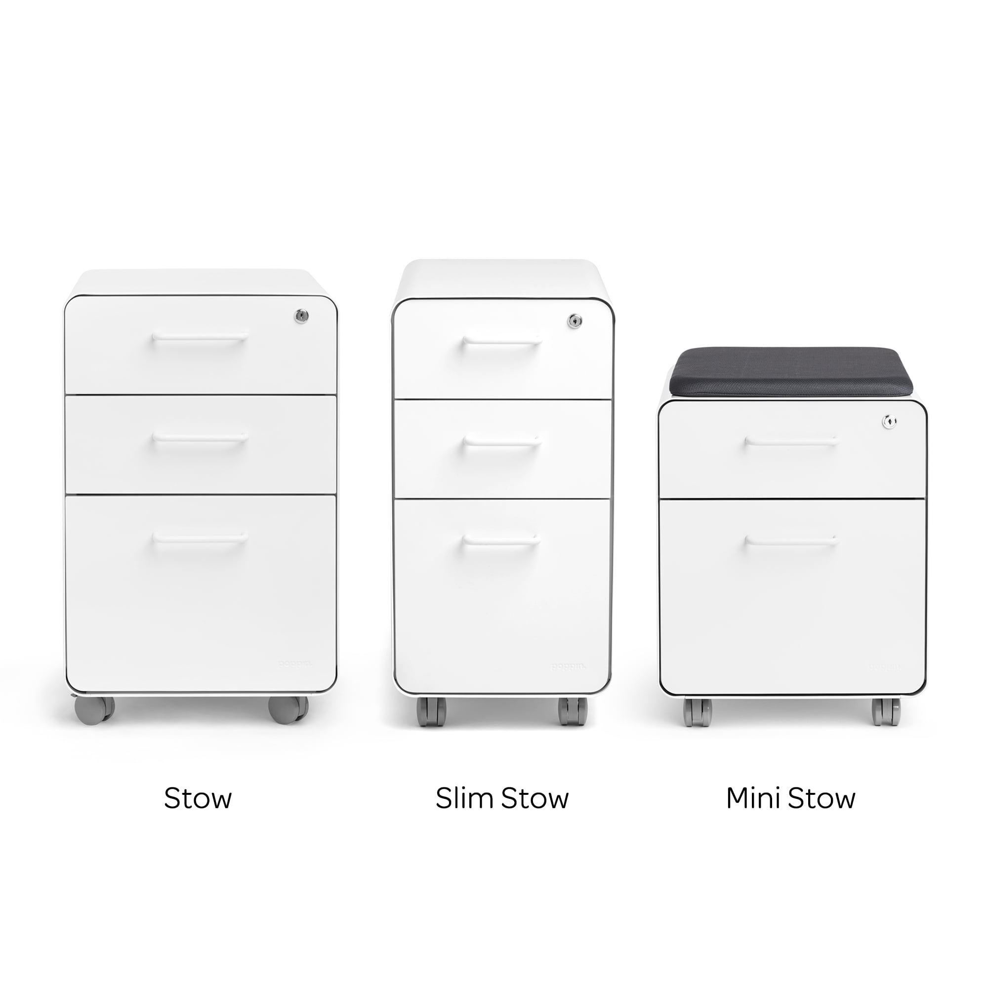 Poppin White + Aqua Stow 3-Drawer Vertical File Cabinet With Lock