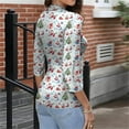 thumbnail image 4 of Womens Christmas T Shirts 3/4 Sleeve Ladies Turtleneck Tops with Christmas Wreath and Bell Print Slim Fit Trendy Clothes Light Blue XXL, 4 of 4