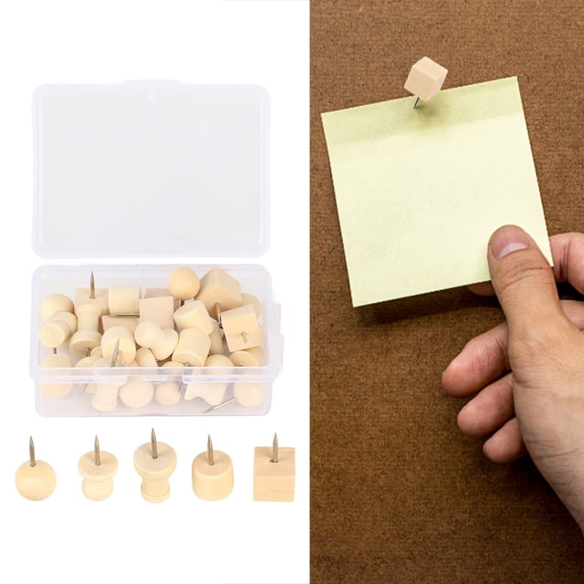 Cork Board Pins, 30 Pieces Sturdy Durable Wooden Push Pin with Box for Corkboard for Map for Photo