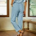 thumbnail image 4 of Women Solid Color Elastic Waist Linen Versatile Straight Casual Nine Point Pants Wide Leg Pants Casual Summer Pants for Women under 10 Womens Crop Pants Casual Women Yoga Pants with Pockets Casual, 4 of 8