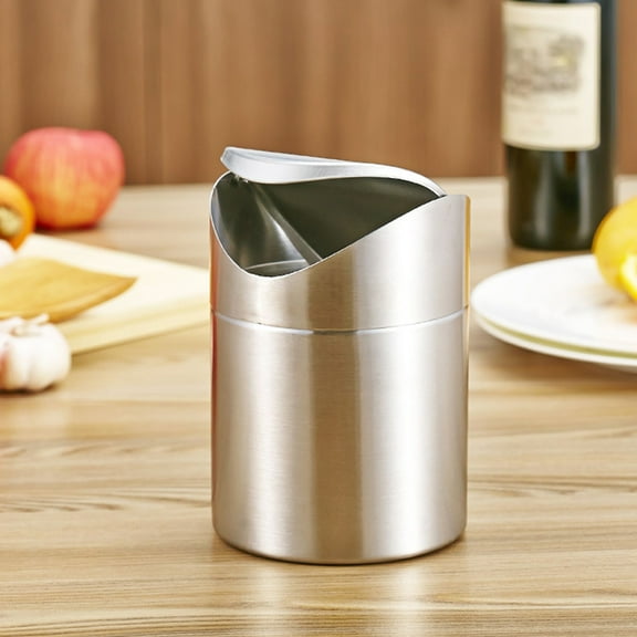 WHAMVOX Countertop Trash Can Swivel Cover Trash Bin Stainless Steel Dustbin for Office Living Room