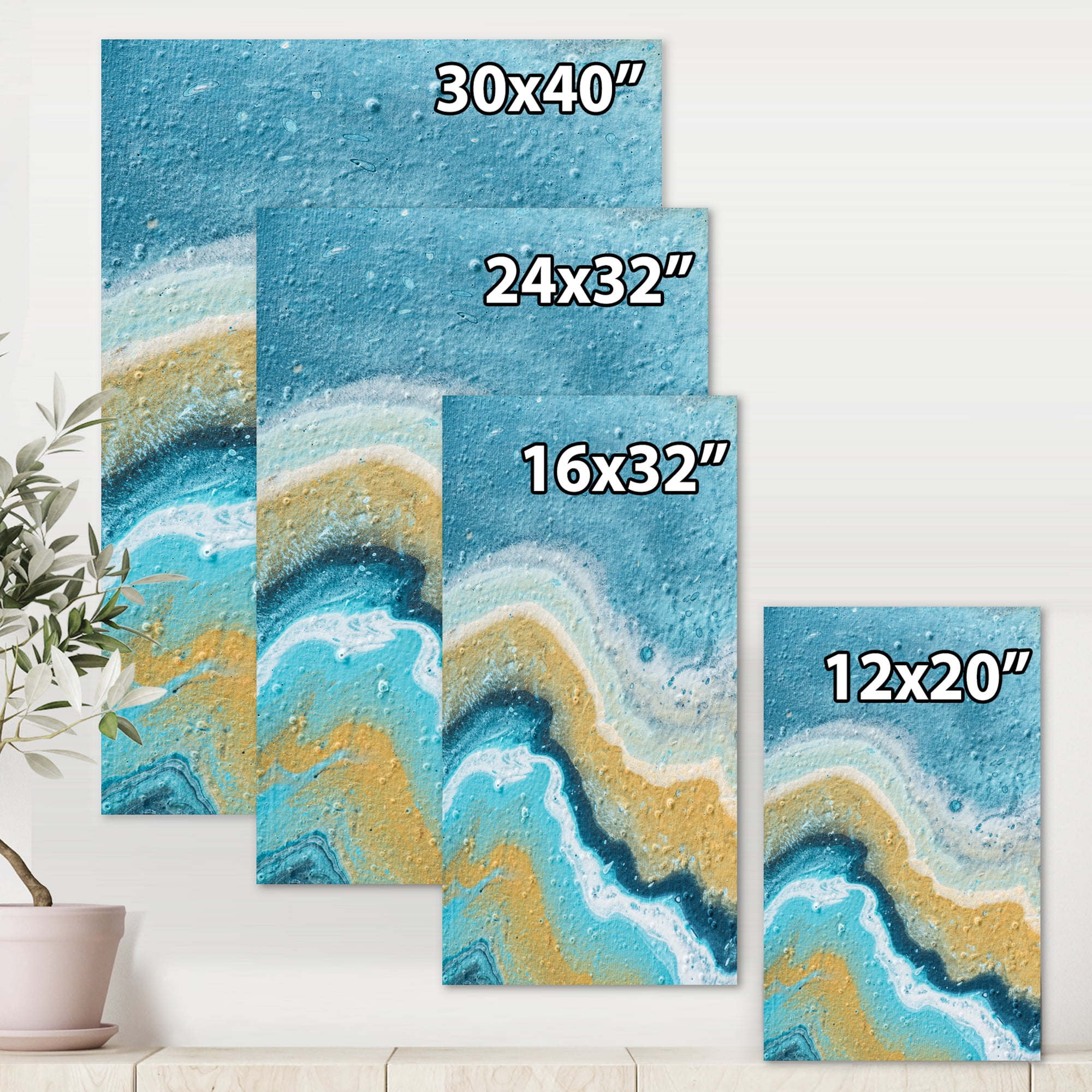 Abstract Composition In Blue and Yellow VI 8 in x 12 in Painting Canvas Art Print, by Designart