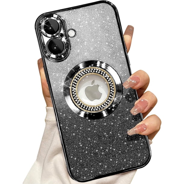 Funda magnética con purpurina para iPhone 16 Plus, compatible con MagSafe, protección total, delgada, a prueba de golpes y arañazos, con protector de lente de cámara y red antipolvo para mujer