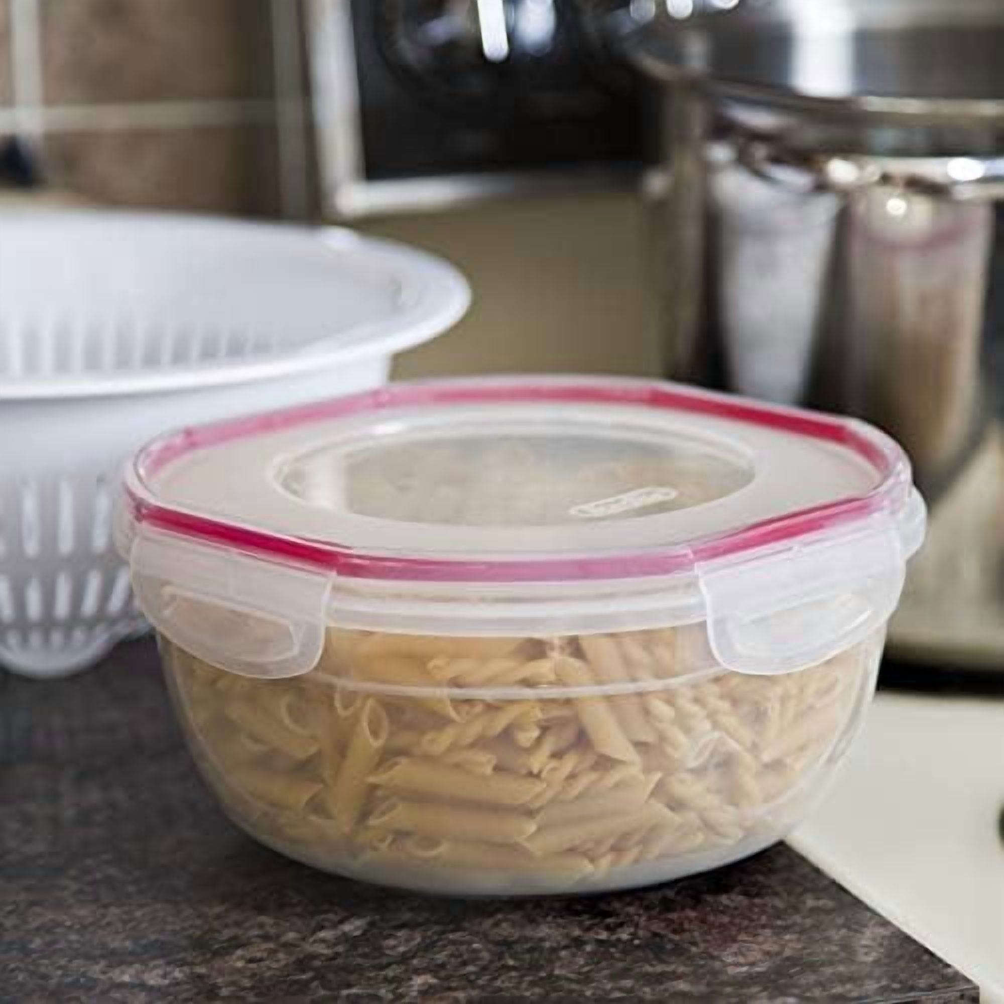 Ultra-Seal 4.7 Qt Bowl, Large Airtight Food Storage Container, Latching Lid, Microwave and Dishwasher Safe, Clear With Red Gasket, 4-Pack