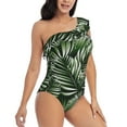 thumbnail image 3 of Cauagu Tropical Palm Leaves1 Print Women's Sexy One Piece Swimsuits One Shoulder Ruffle Tummy Control Bathing Suit Slimming Swimwear-Small, 3 of 6