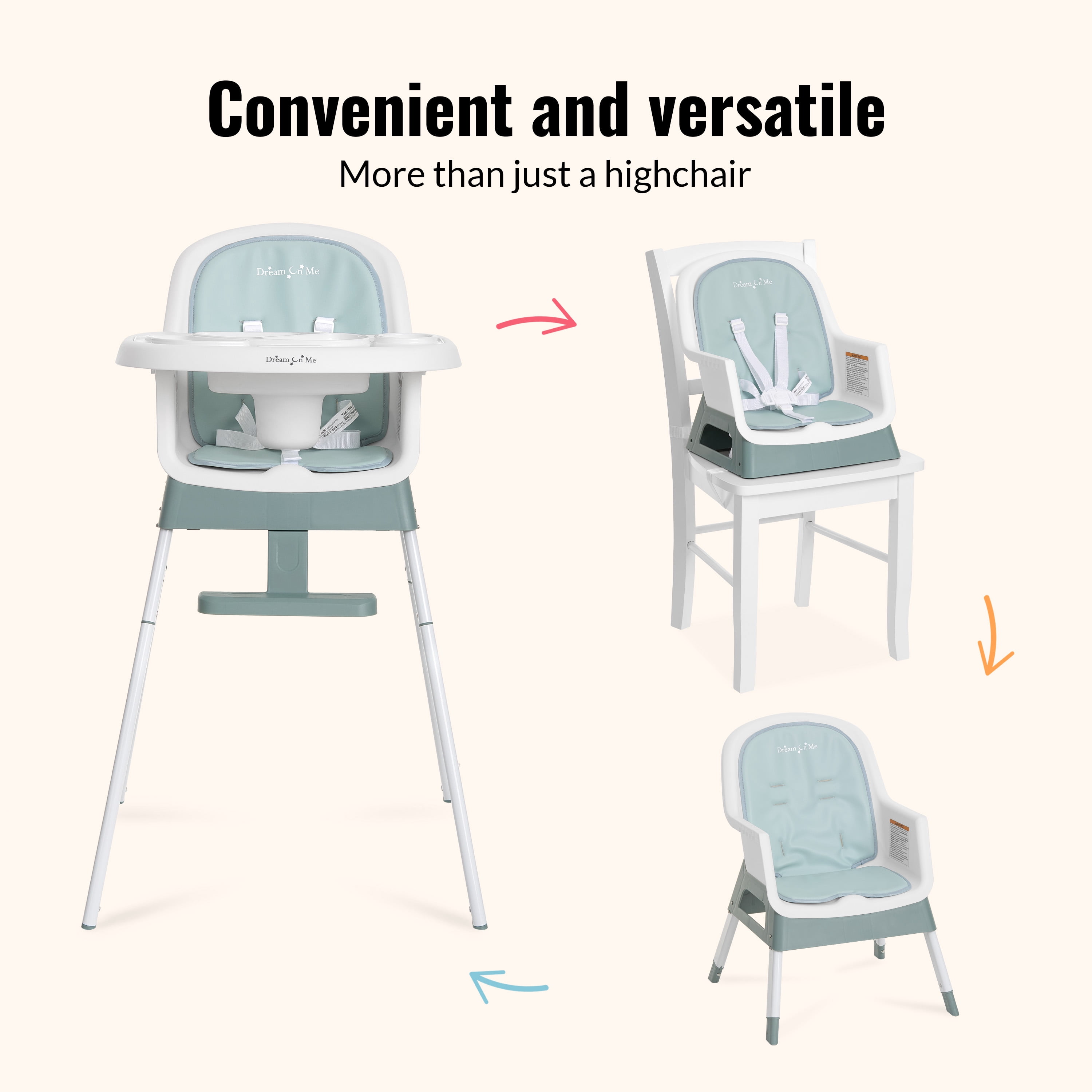 Dream On Me Lightweight & Convertible Curio Sit N Seek High Chair, Mint
