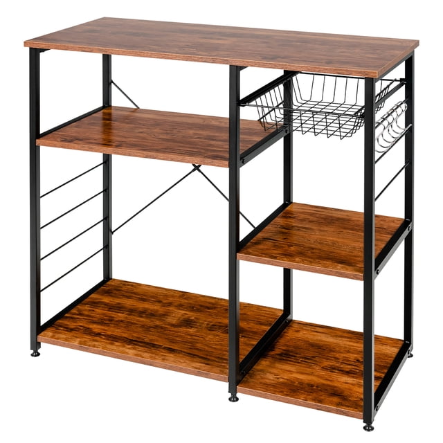 Costway Industrial Kitchen Baker's Rack Microwave Stand Utility Home Shelf w/ 6 Hooks