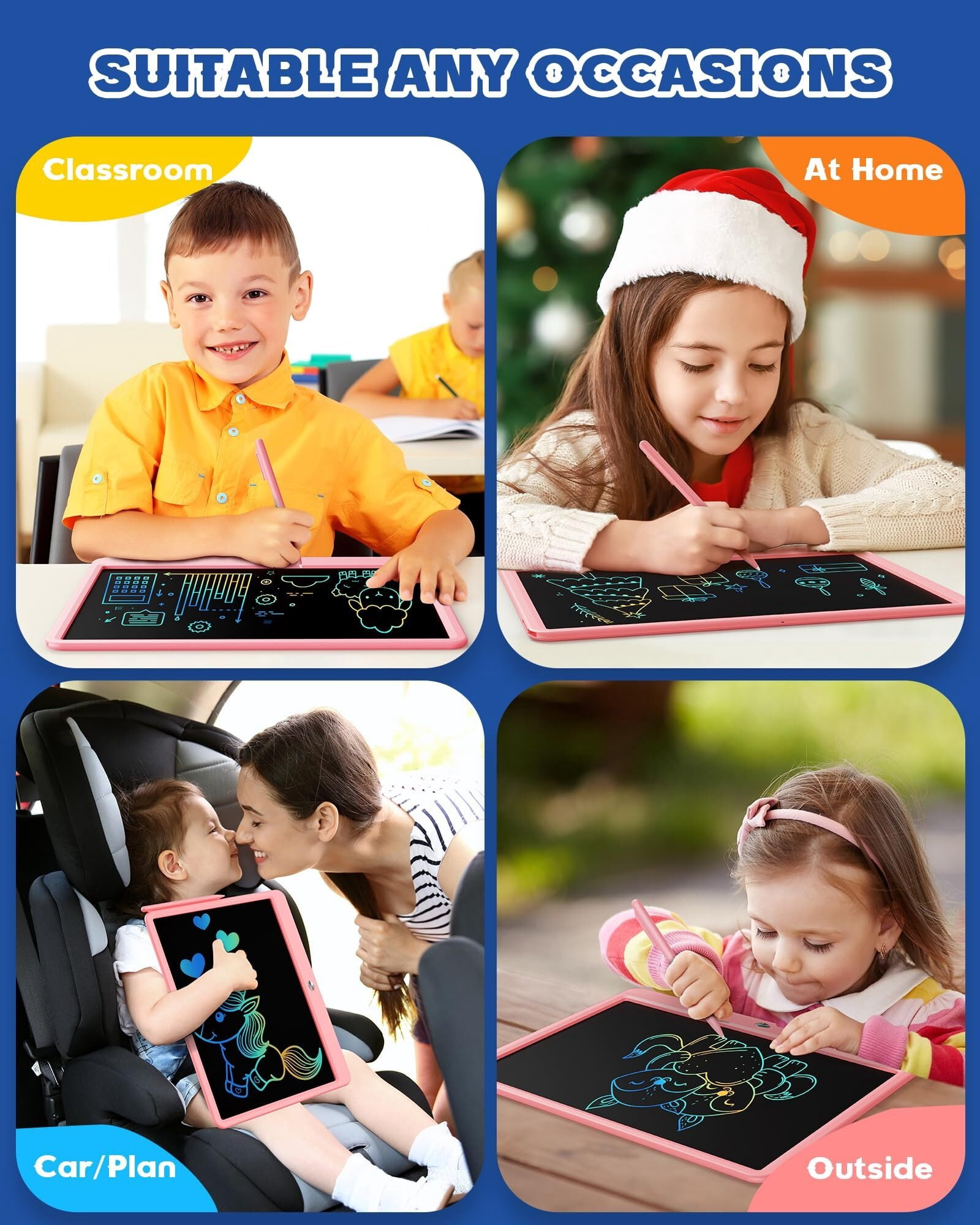 10 Inch LCD Writing Tablet for 3-8 Year Olds - Electronic Drawing Pad and Doodle Board as Educational Birthday Gifts for Girls and Boys (Pink)