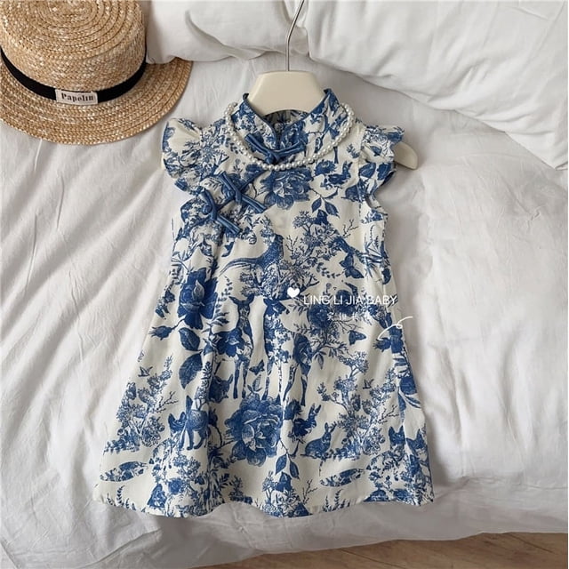 Vestido de estilo chino para niñas, vestido de abrigo dulce y exquisito para niños en verano.