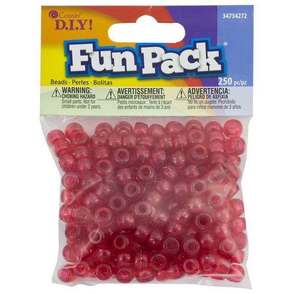 CousinDIY Fun Pack Acrylic Pony Beads 250/Pkg-Clear Red