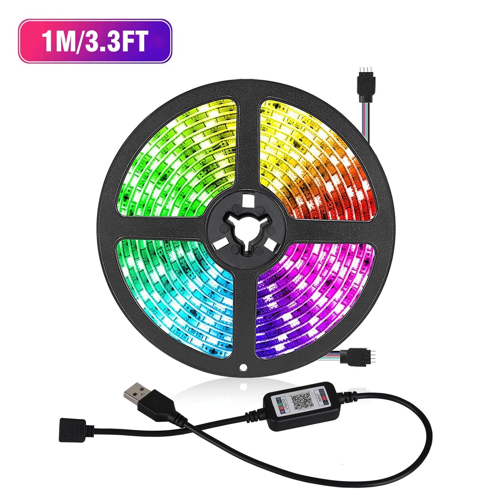 Remote Power 16ft 5050 RGB Waterproof Bluetooth Music LED Strip Lights Set APP