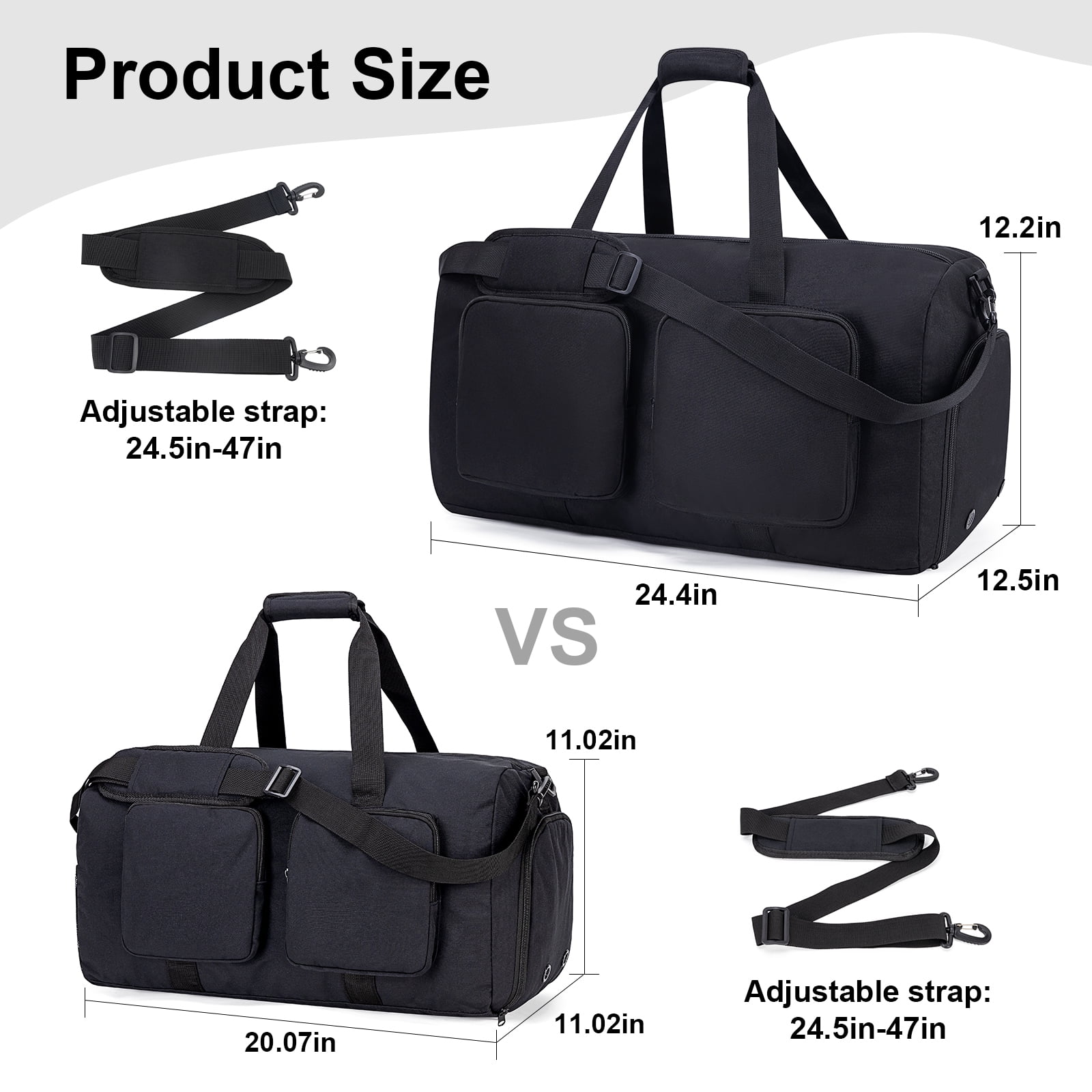 65L Travel Duffle Bag, Waterproof Sports Tote Gym Bag, Large Duffle Bag for Yoga Swimming, Black