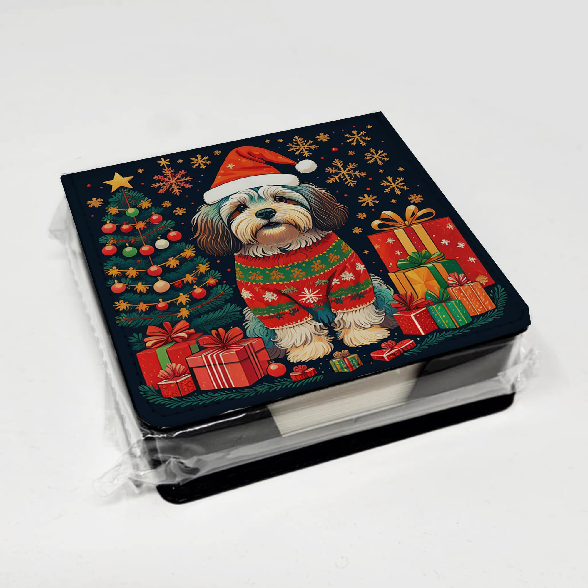 Caroline's Treasures Havanese Christmas PU Leather Note Paper Holder with Artist-Designed Cover, Desk Accessory, Office Gift