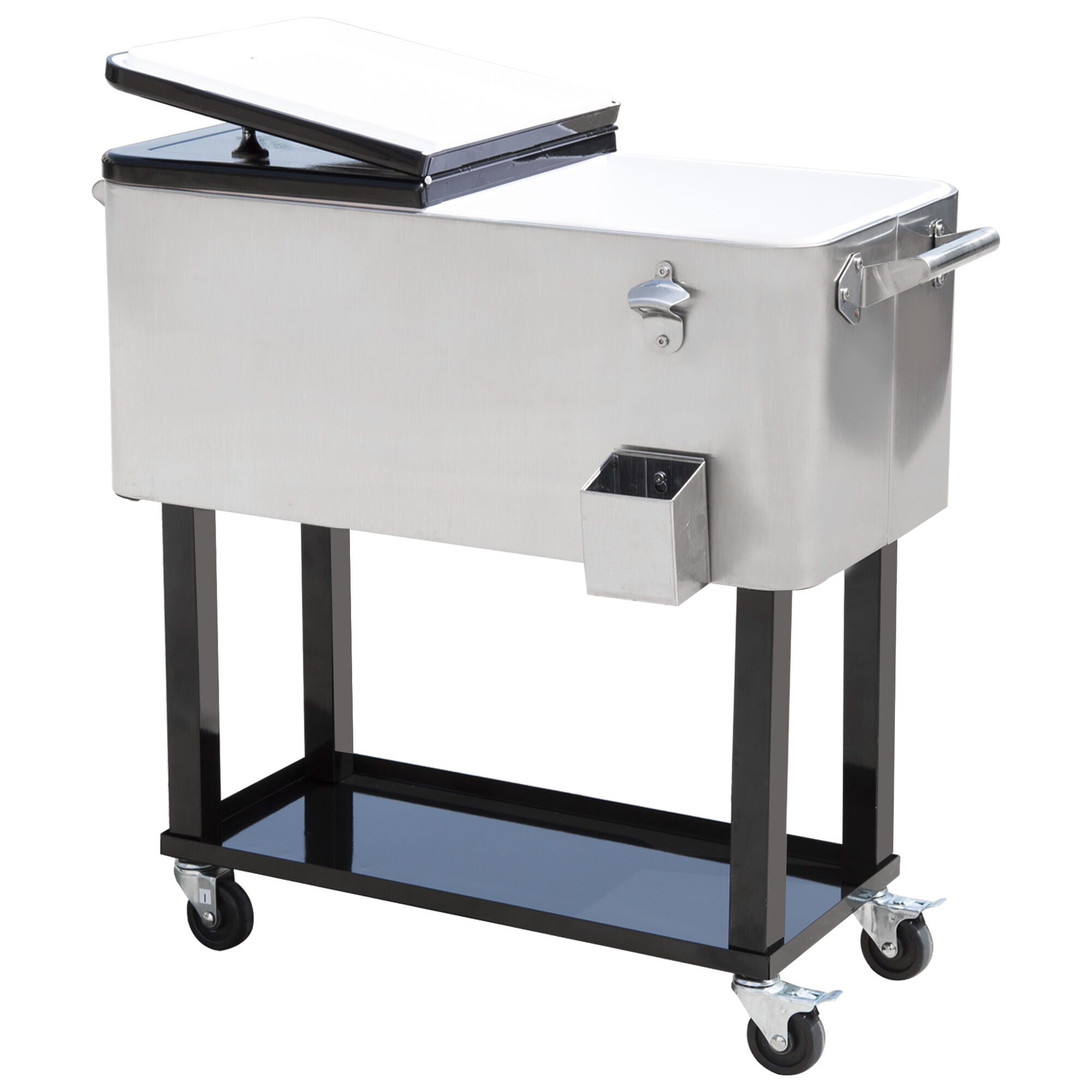 French Door Refrigerators For Kitchen, 80 QT Rolling Cooling Bins Ice Chest on Wheels Outdoor Stand Up Drink Cooler Cart for Party, Silver, Silver Kitchen Refrigerators