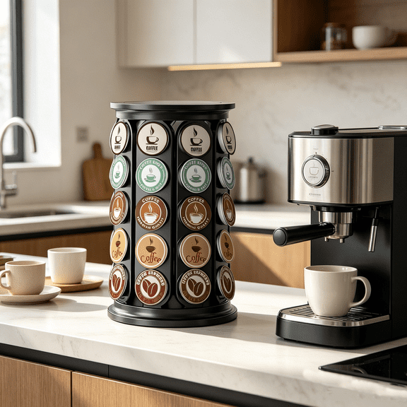 ZYHYPWW Rotating K Cup Holder, Coffee Capsule Organizer, Holds 40 Capsules, Countertop Storage Rack for Home, Kitchen, Office & Outdoor, Black