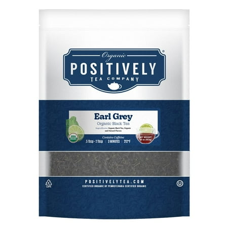 Positively Tea's Organic Traditional Earl Grey Black Tea, Loose Leaf, USDA Organic, 1 lb bag