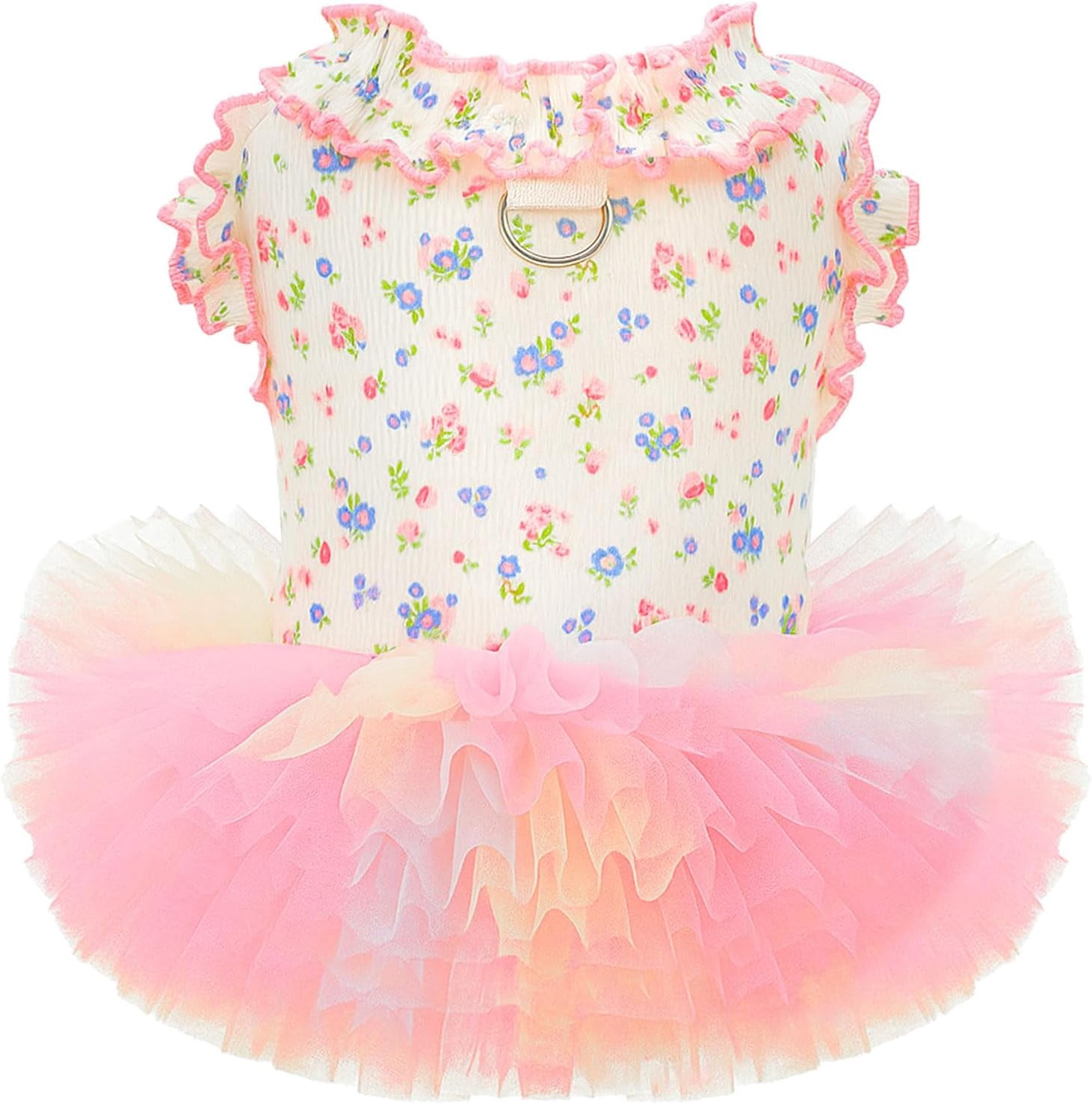 Floral Dog & Cat Dress with Tutu Skirt - Breathable Stretch Pet Clothes for Small Dogs Girl Cats & Puppies Birthday Party Outfit (Blue,Medium)