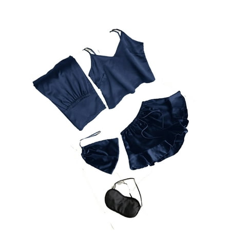 

Spaghetti Strap Elegant Plain Short Sets Navy Blue Sleeveless Women Pajama Sets