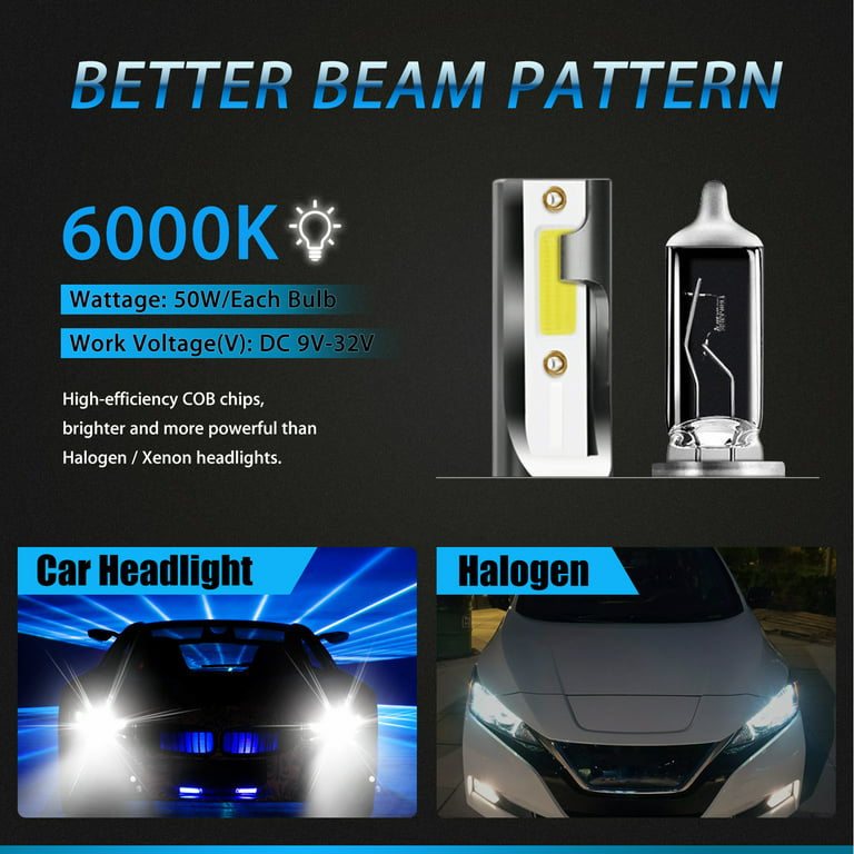 Car Work Box Fanless H4 LED Headlight Bulbs, 10000LM 60W 6500K Extremely  Bright 9003 Hi/Lo CSP Chips Conversion Kit Adjustable Beam (Color: 6500K,  Tamaño: H4/9003)
