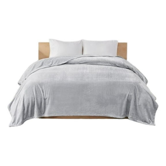 Pemberly Row Microlight Plush Oversized Blanket in Gray King